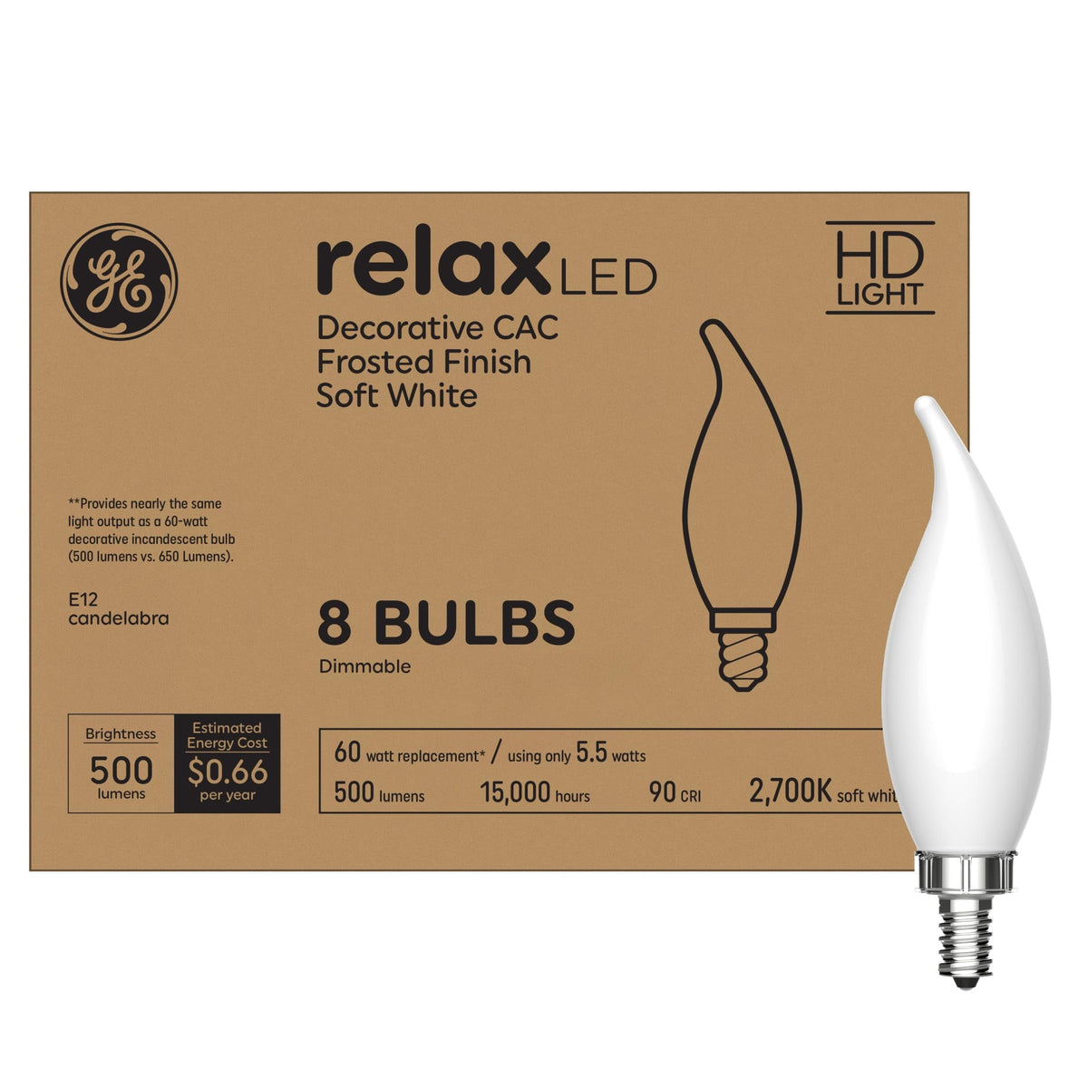 GE Relax LED bulbs 60W-equivalent soft white candle glow for cozy spaces