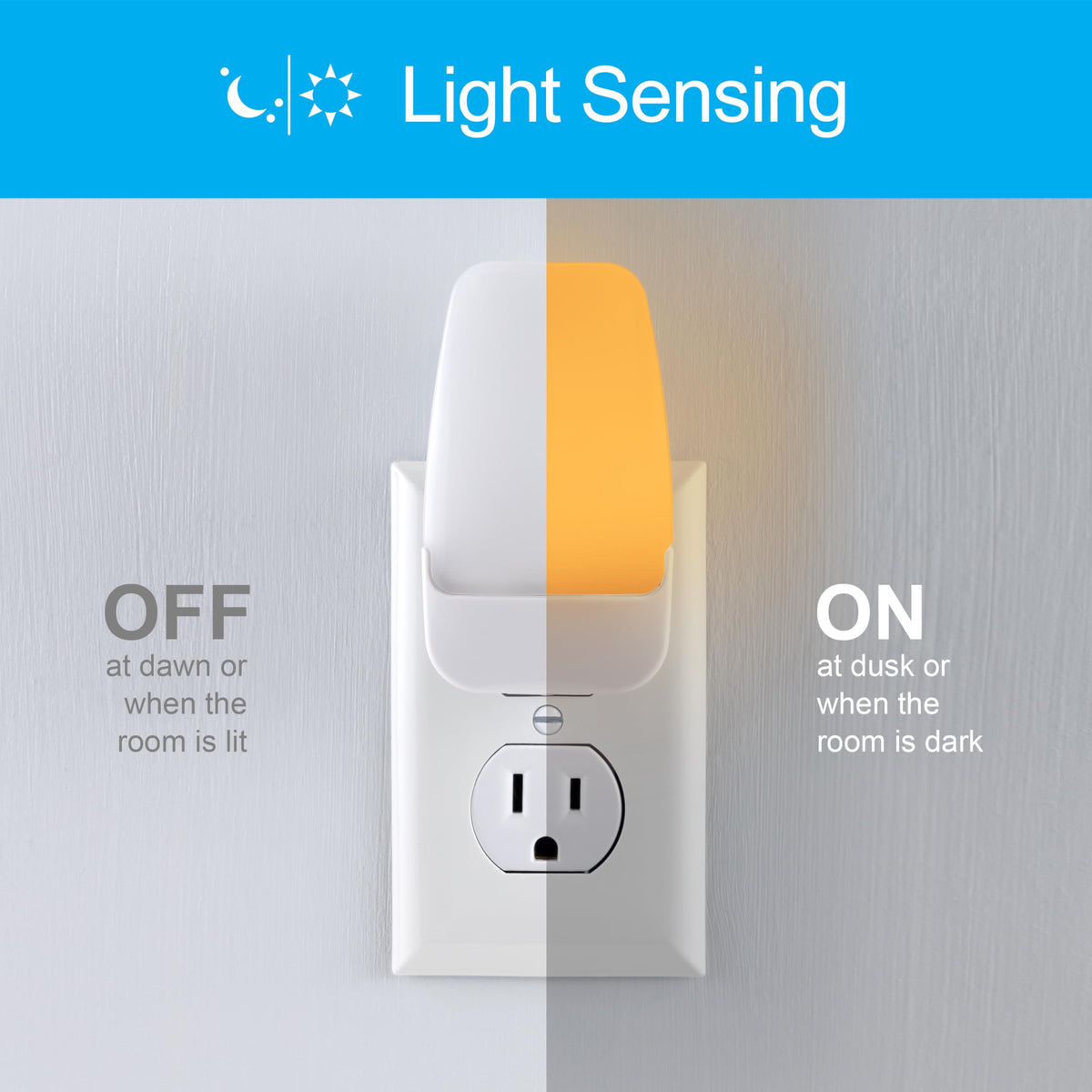 GE Sleeplite dusk-to-dawn amber night light sensor activates automatically in darkness.