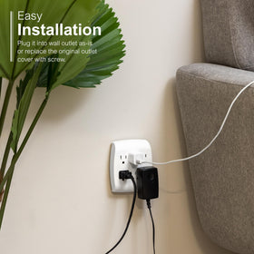GE slim-design outlet adapter blends with décor while saving space