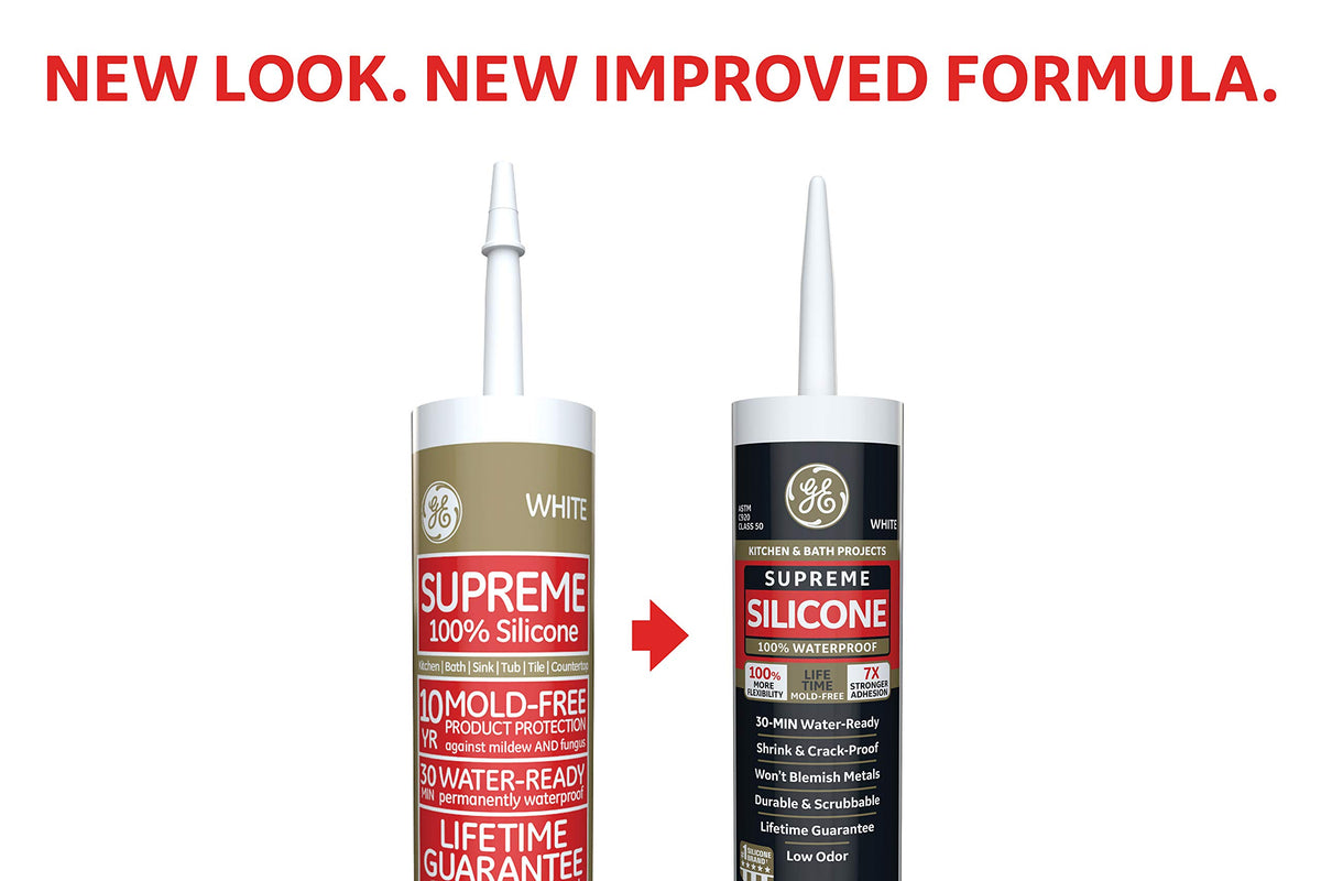 GE Supreme Silicone Kitchen & Bath sealant waterproof seal example.