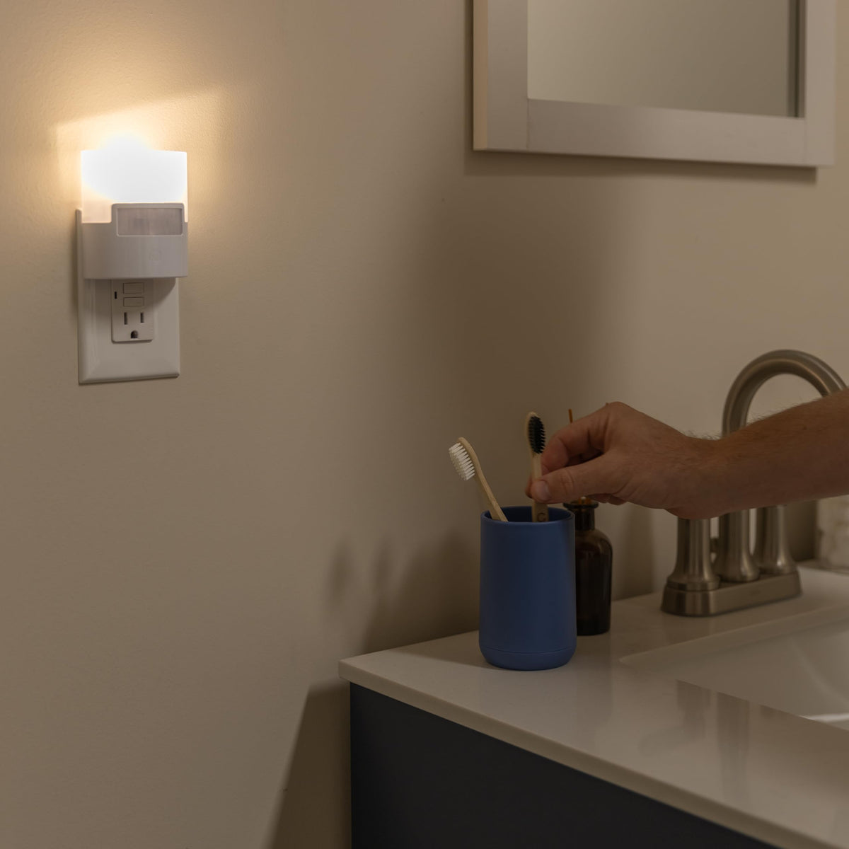 GE energy-efficient night light stays cool to the touch and uses minimal energy.