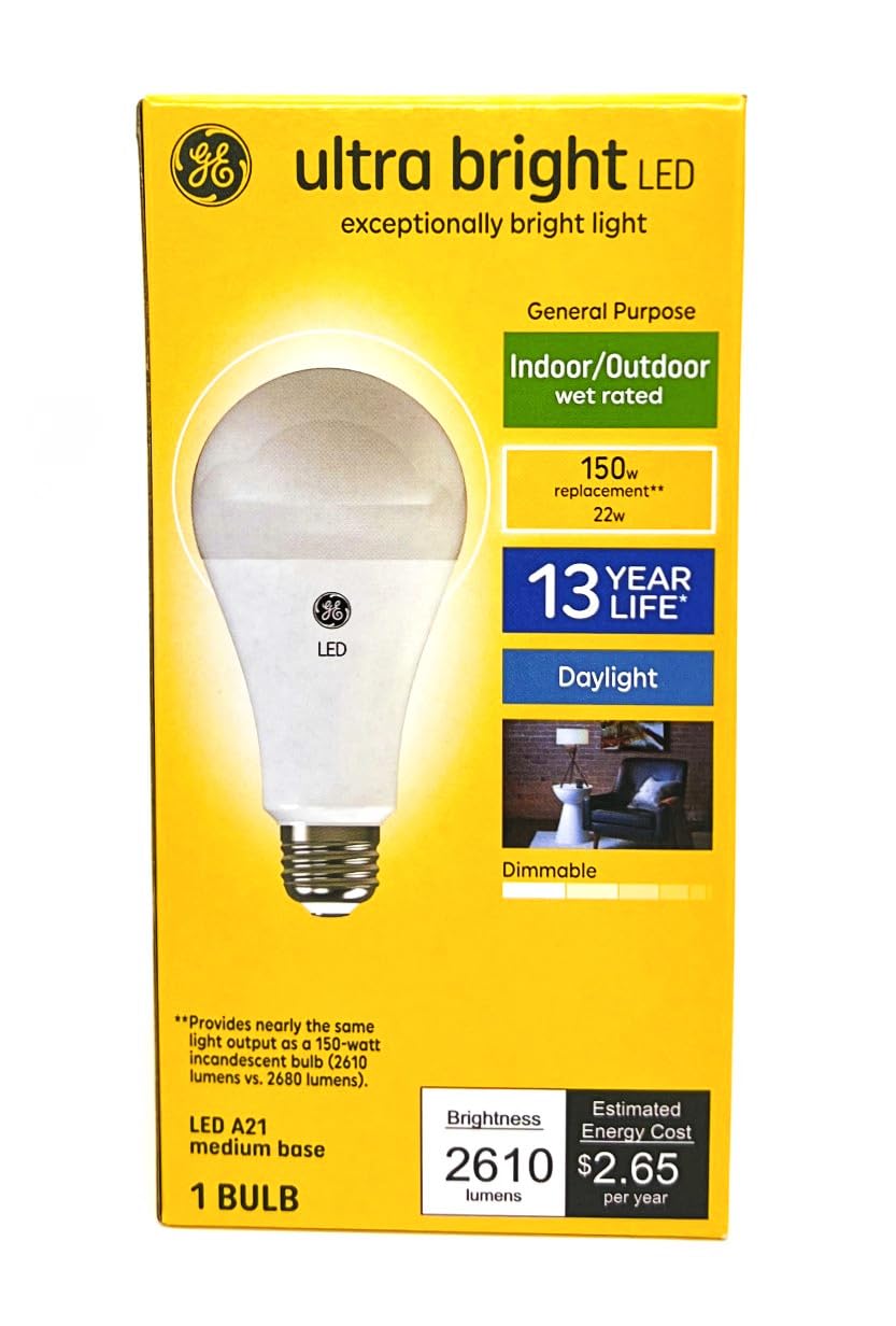 GE Ultra Bright A21 bulb lighting a desk for task work with daylight color