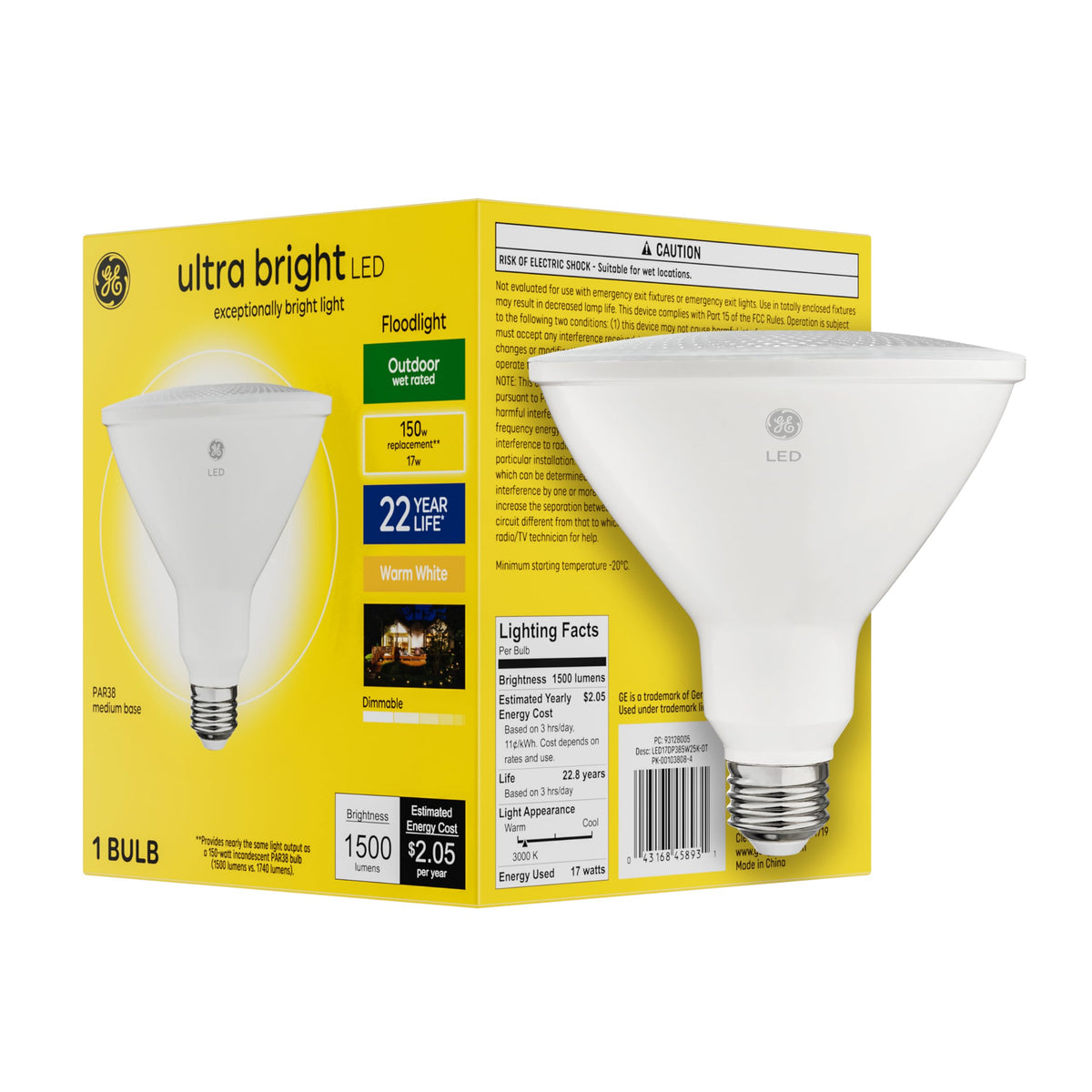 GE Ultra Bright LED bulb outdoor floodlight lighting the yard for security