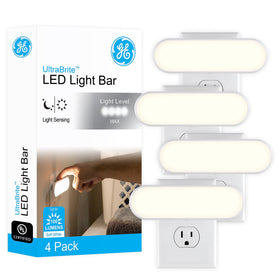 GE Ultrabrite LED Night Light Bar plugged into a wall outlet for constant visibility