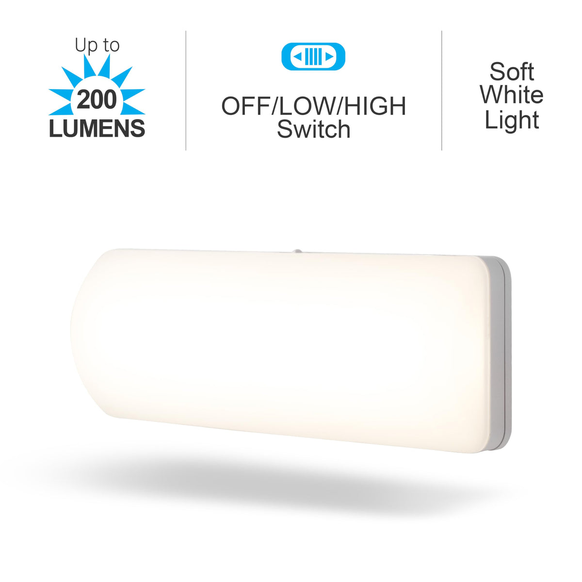 GE Ultrabrite soft white 3000K light at 50 or 200 lumens for hallways