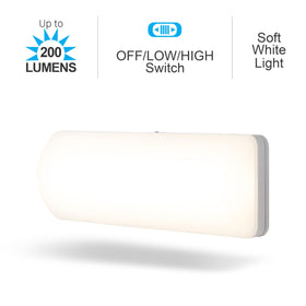GE Ultrabrite soft white 3000K light at 50 or 200 lumens for hallways