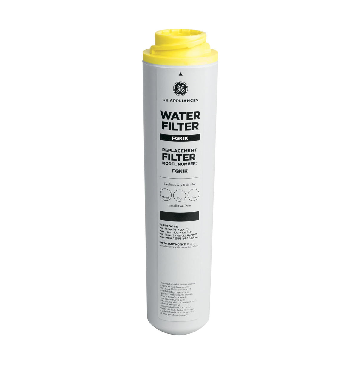 GE FQK1K under-sink filter installation showing easy fit for tap water