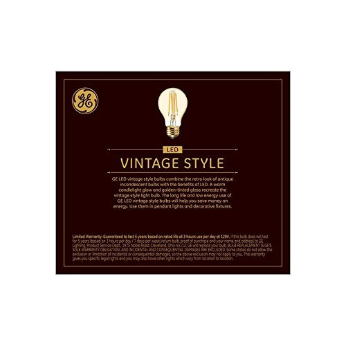 GE Vintage LED amber glass A19 bulb in a dimmable setup for mood lighting.