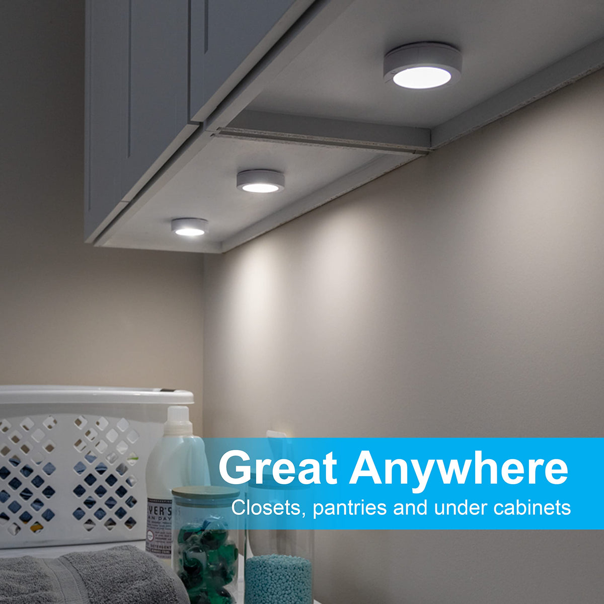 GE Puck Light stick-on design offers quick, tool-free installation