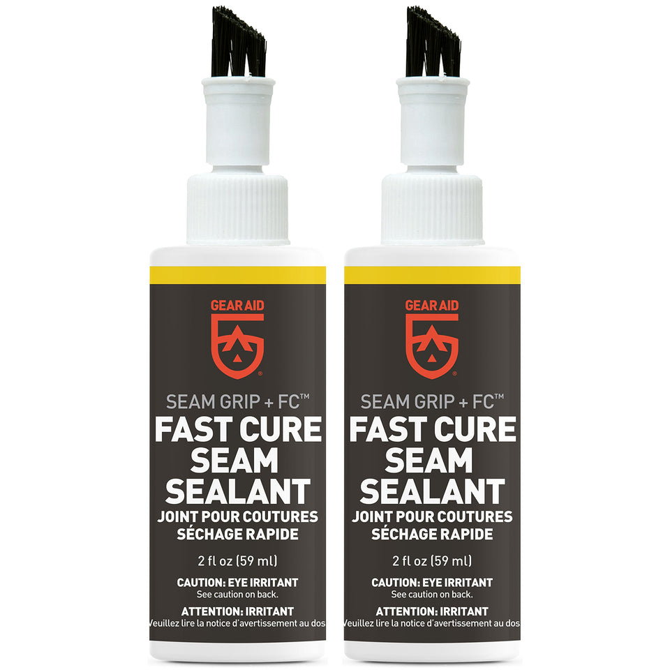 GEAR AID Seam Grip FC bottle close-up showing quick-seal capability for tents