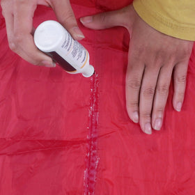 GEAR AID Seam Grip FC seam seal on a tent seam after cure for rainproofing
