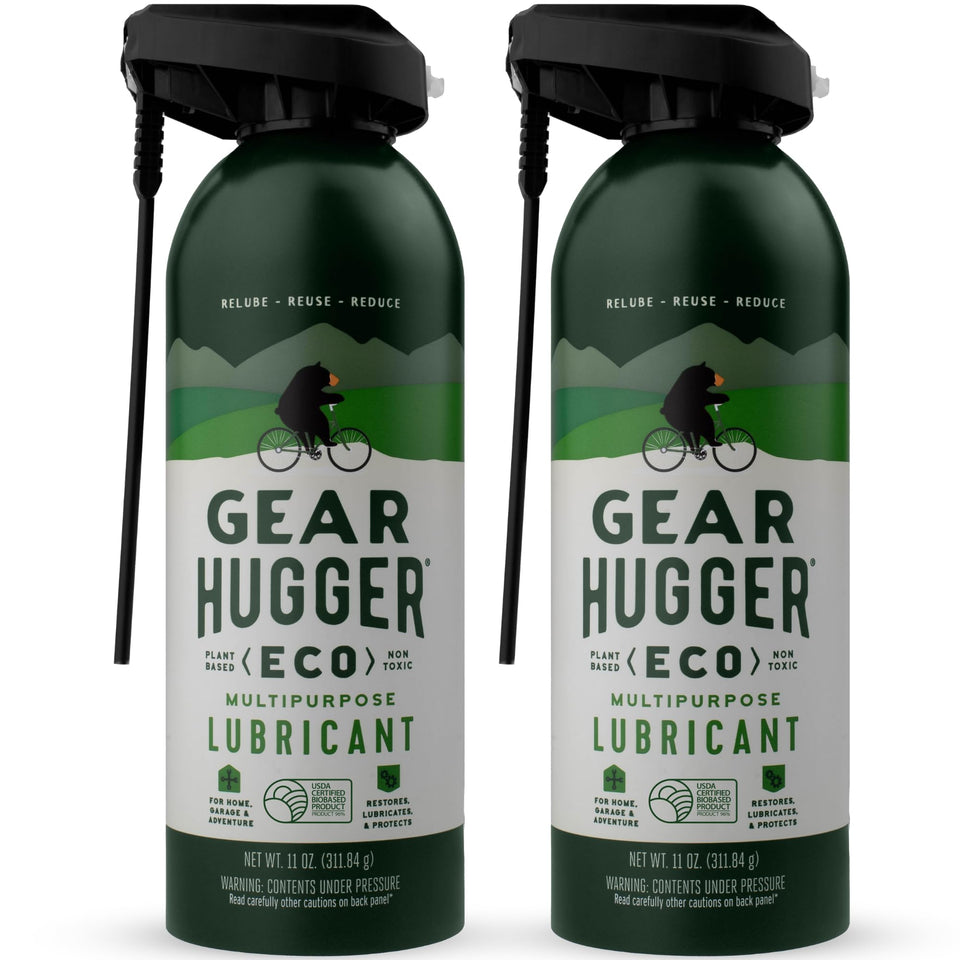 Gear Hugger multipurpose lubricant two-pack bottle front showing eco-friendly formula