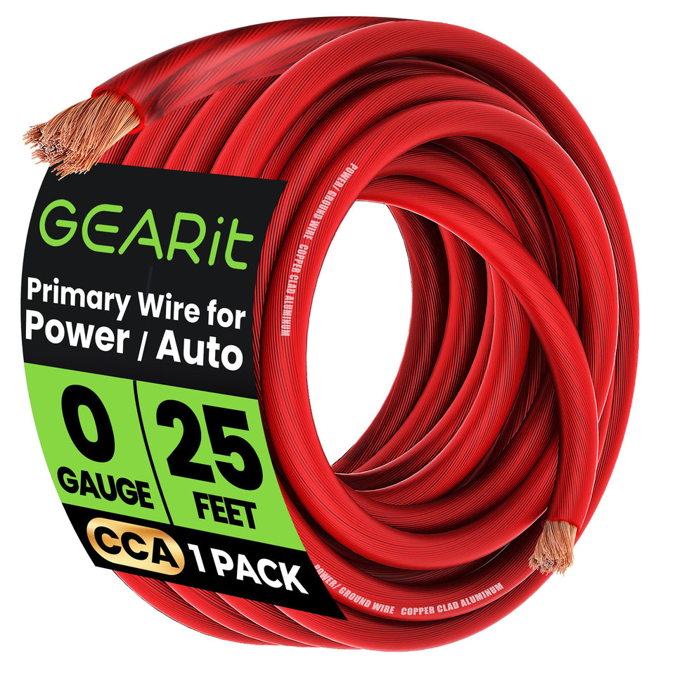 GEARit 0g CCA wire coil for versatile car audio power and ground wiring.