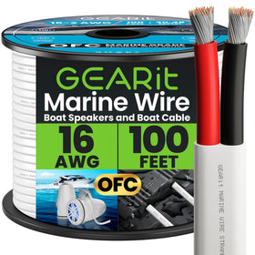 GEARit 16-gauge speaker wire for outdoor use showing rugged insulation for harsh environments.