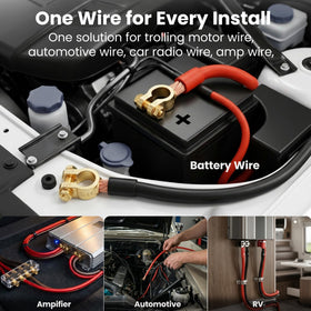 GEARit amp rack-ready wire beside distribution blocks shows organized, clean automotive wiring.