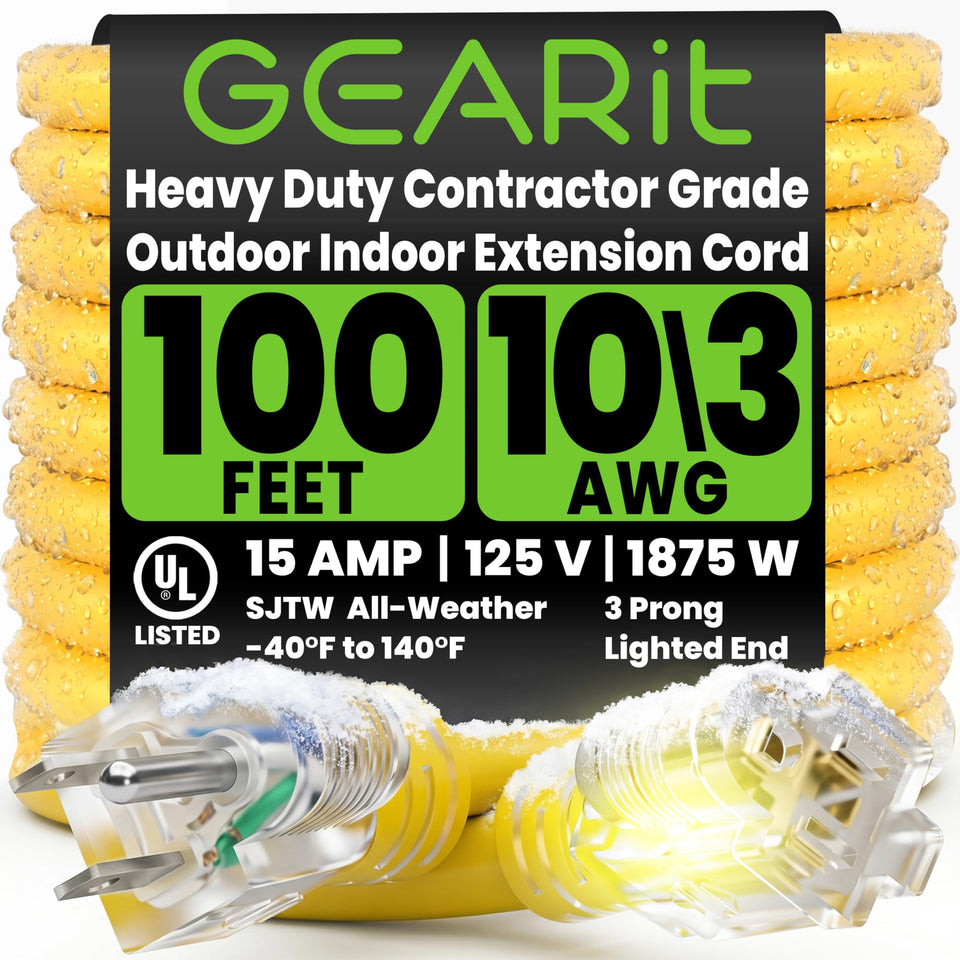 GEARit 100 ft outdoor extension cord for long reach and tool power.