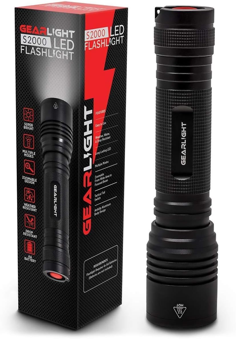 GearLight LED flashlight compact design for easy backpack carry and quick access.