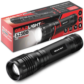 GearLight LED flashlight front view with high-lumen beam for outdoor visibility