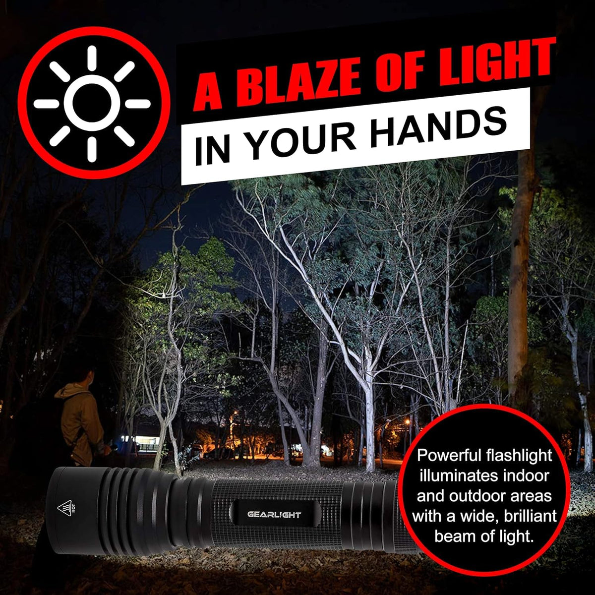 GearLight flashlight with high, medium, and low modes for adaptable lighting needs.