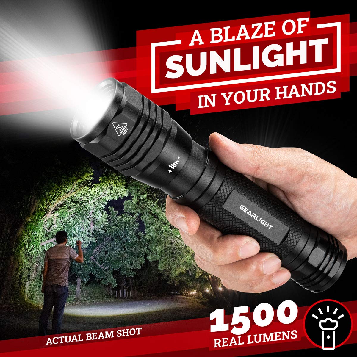 GearLight LED flashlight side view highlighting tactical design and rugged build
