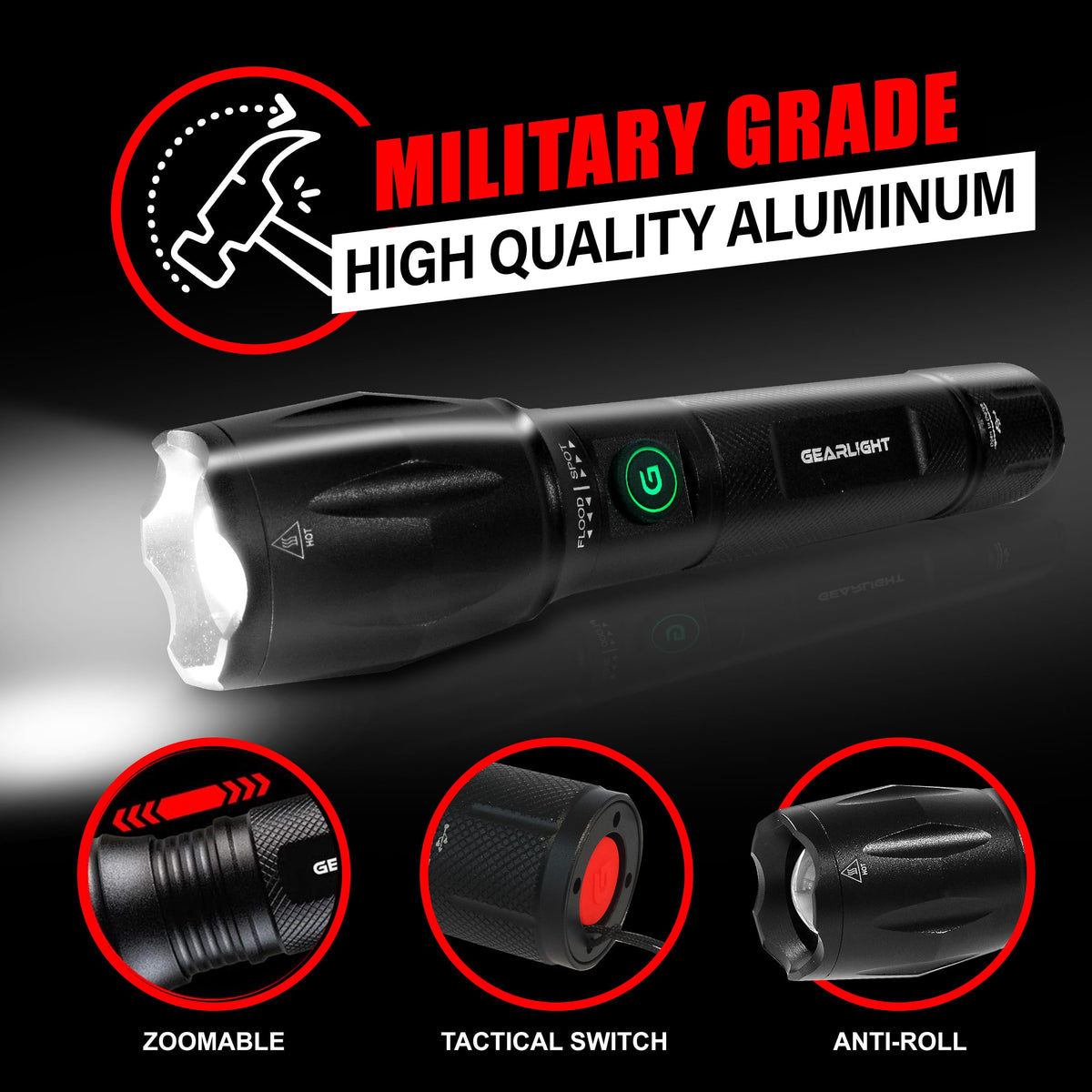 GearLight S1000 dual-button layout enables easy operation in any grip or angle.