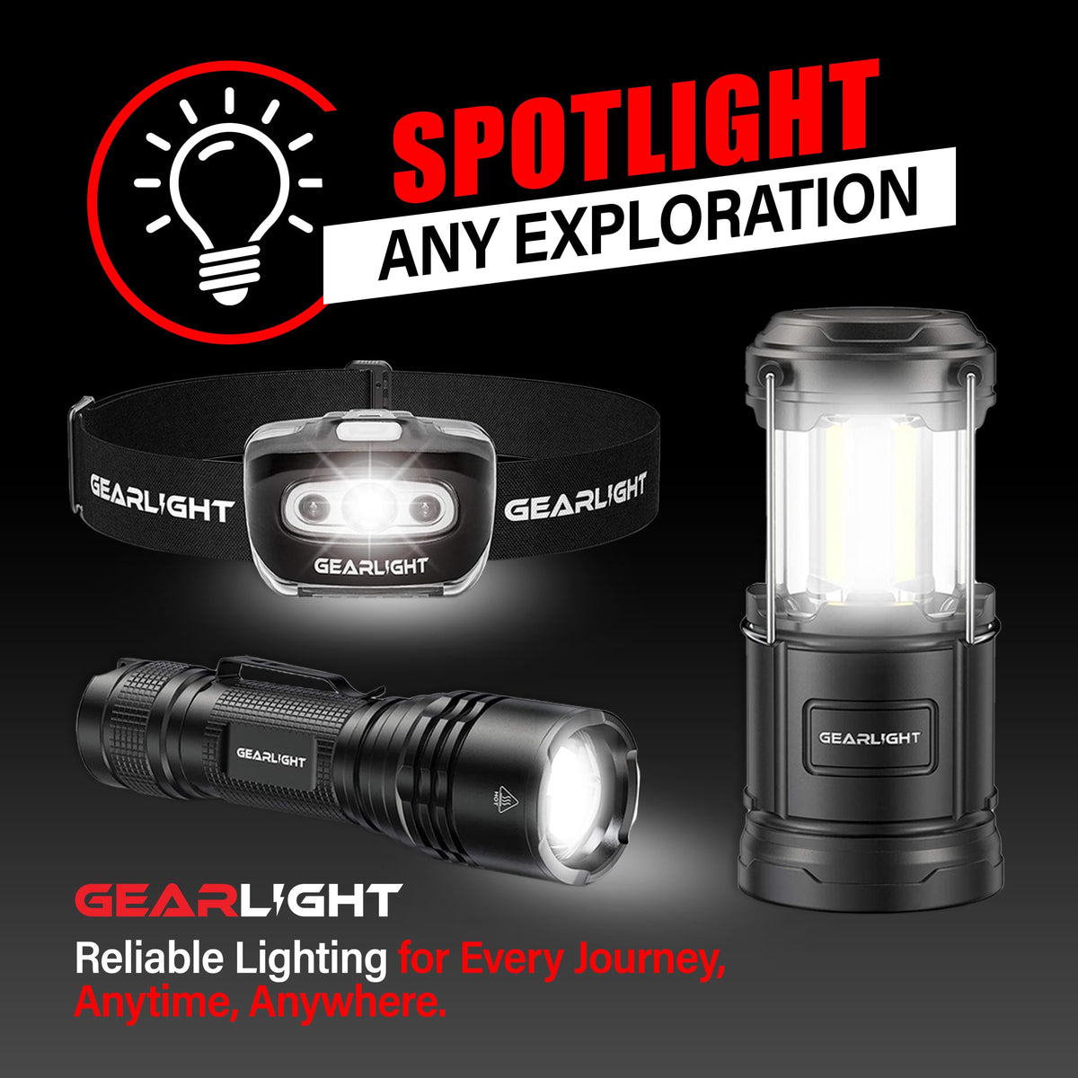 GearLight S1000 emergency-kit setup shows ready lighting for outages and camping.