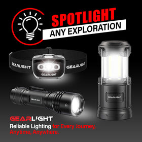 GearLight S1000 emergency-kit setup shows ready lighting for outages and camping.