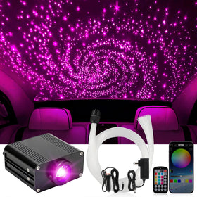 GEARPASS Starlight Headliner Kit close-up of fiber optic cables for vivid car ceiling ambiance.