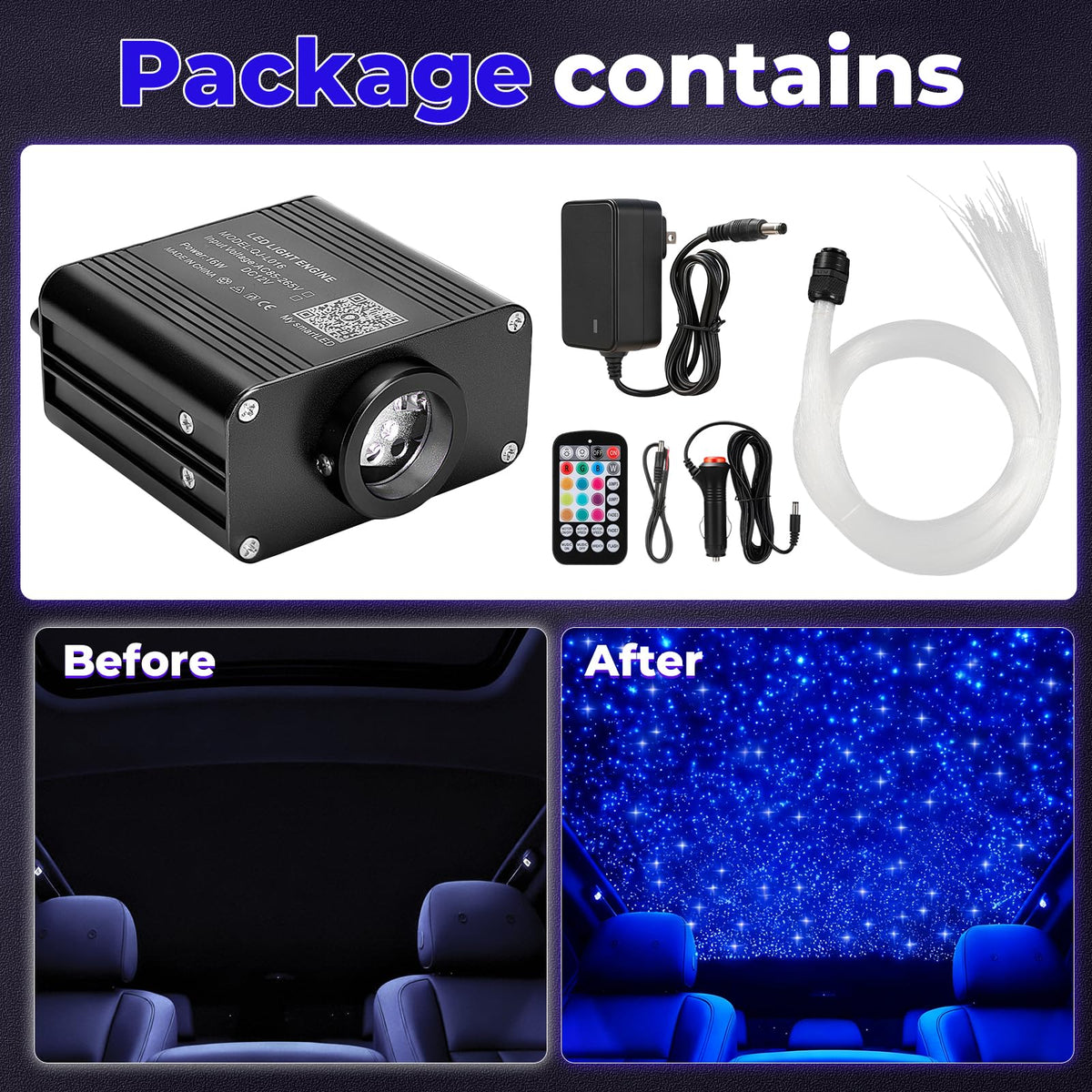 GEARPASS Starlight Headliner Kit remote control showing color modes and speed.