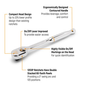 GearWrench 120XP teardrop ratchet featuring an ergonomic handle for comfort and precise control.