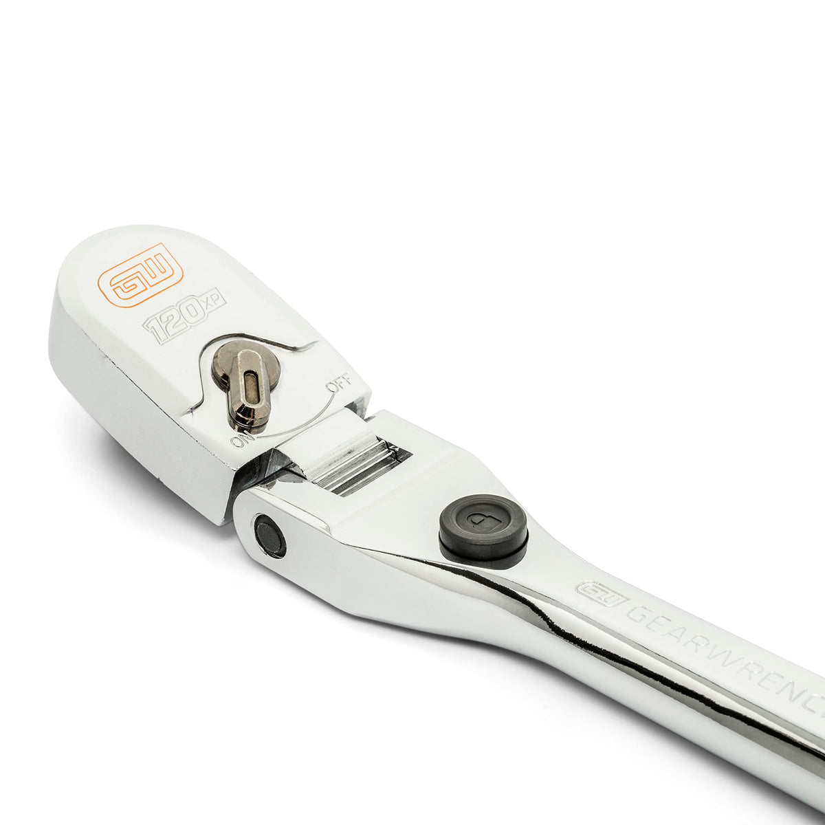 GEARWRENCH 120XP nine-position locking flex head enables adjustable angling