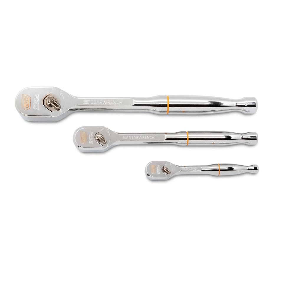 GearWrench 120XP teardrop ratchet set in full polish finish for precise, comfortable fastening.