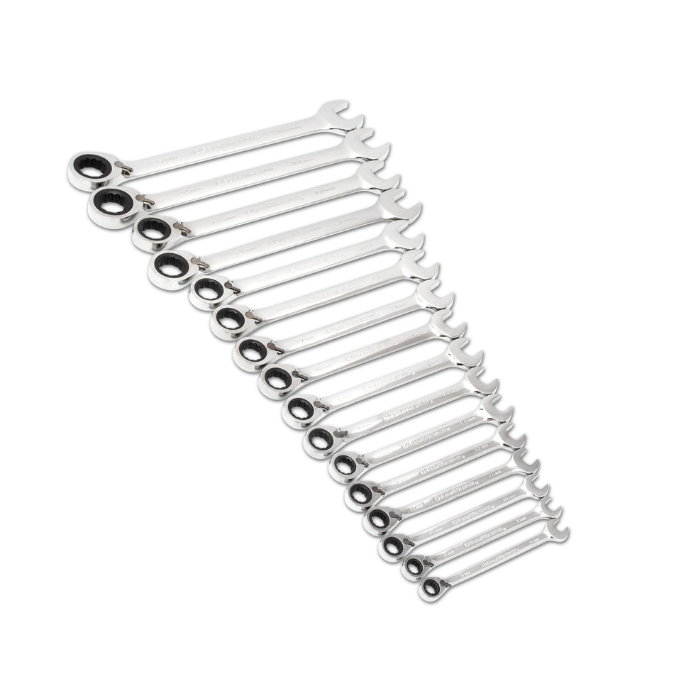 GearWrench 16pc reversible ratcheting set in metric for versatile fastener access.