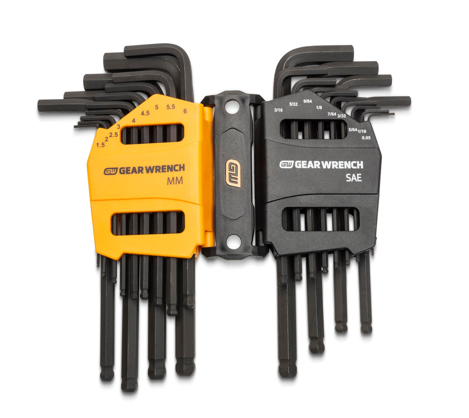 GEARWRENCH 26-piece ball-end hex keys in a labeled caddy for quick access.