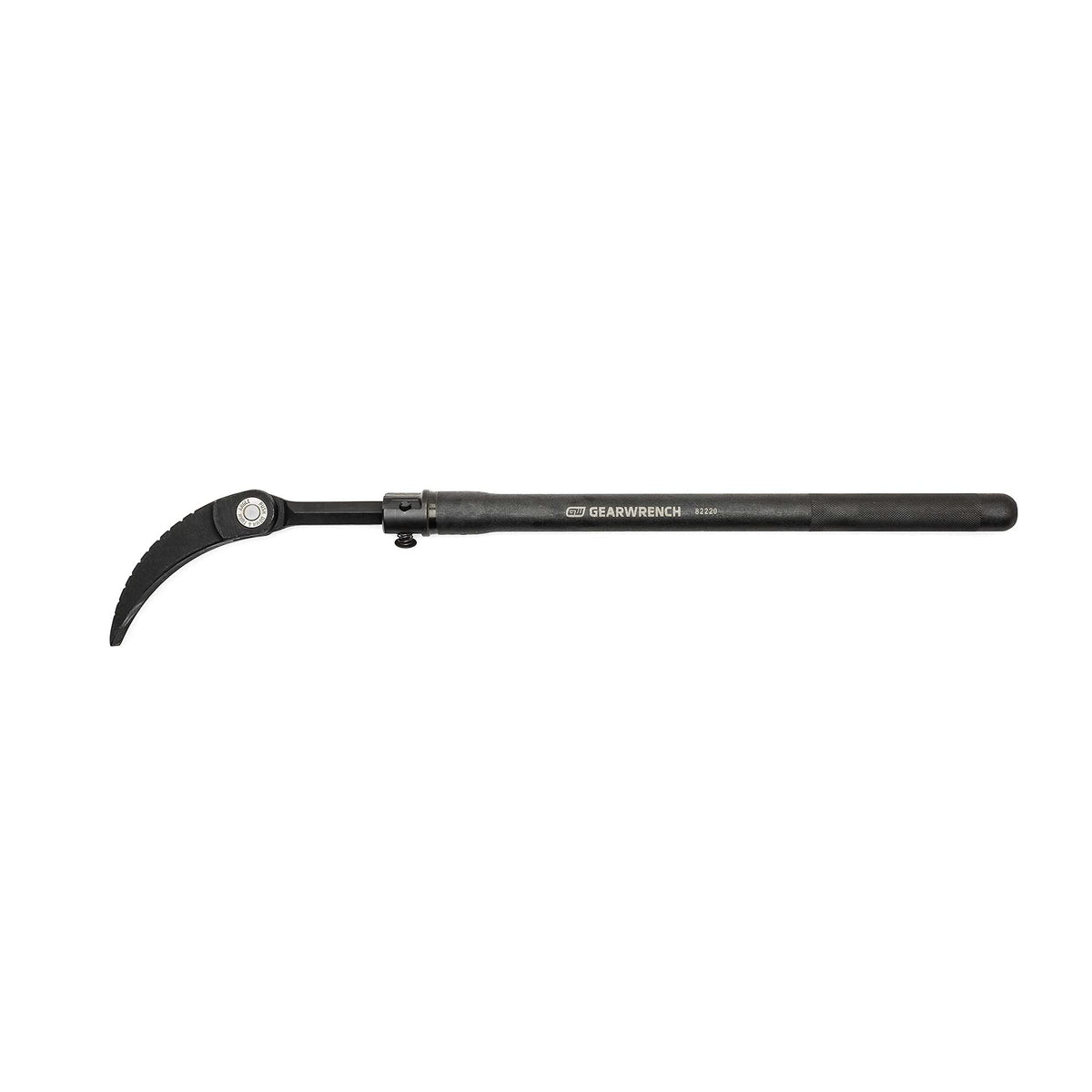 GEARWRENCH extendable pry bar with rotating head improves access in tight spaces.