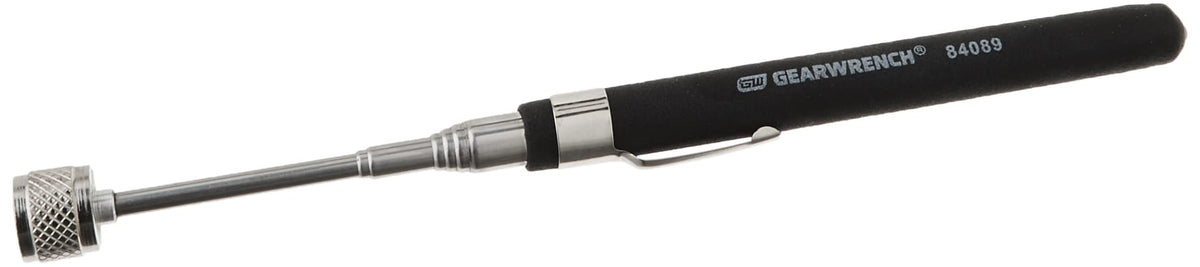 GEARWRENCH 33-1/4 inch telescoping magnetic pickup tool extended to reach hard-to-access fasteners.