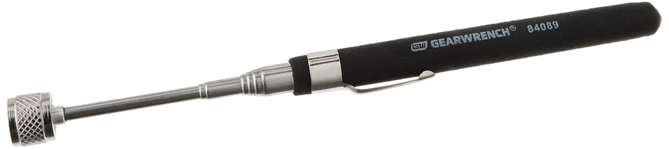 GEARWRENCH 33-1/4 inch telescoping magnetic pickup tool extended to reach hard-to-access fasteners.