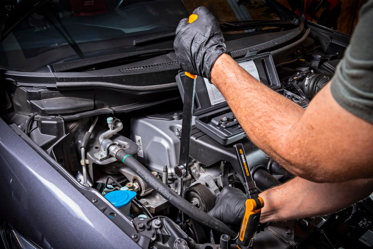 GearWrench kit shown in use demonstrates improved belt service accessibility