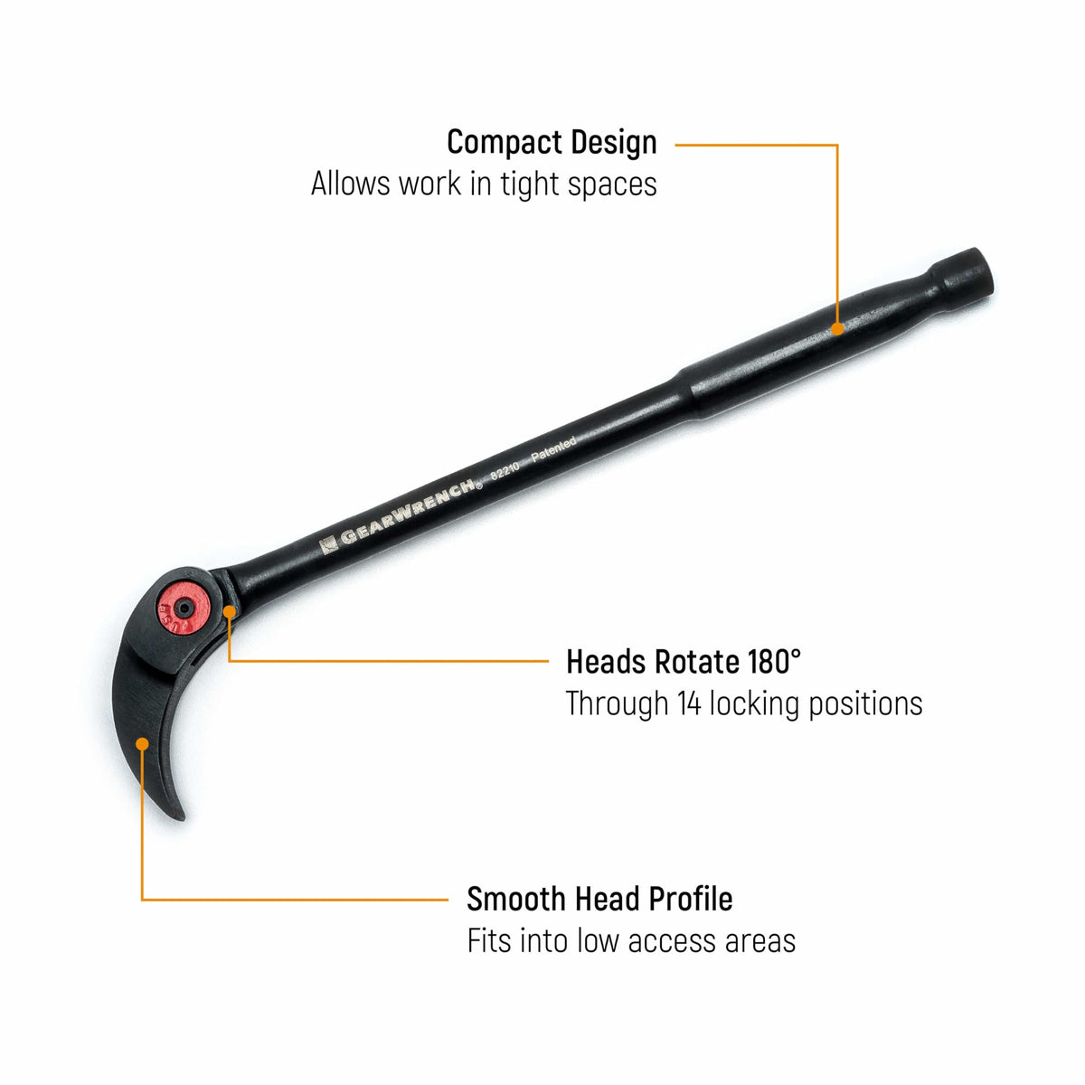 GearWrench 10-inch indexing pry bar with smooth profile reaching components