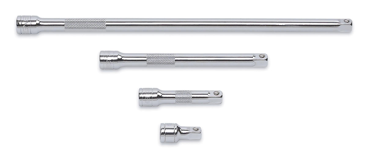 GearWrench 4pc 3/8 in drive extension set with one-and-a-half inch extension, nonslip grip for secure handling.