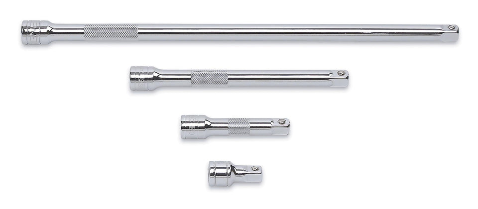 GearWrench 4pc 3/8 in drive extension set with one-and-a-half inch extension, nonslip grip for secure handling.