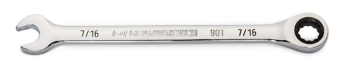 GearWrench 7/16-inch 4-degree swing arch ratcheting wrench offers tight-space access and fastens efficiently.