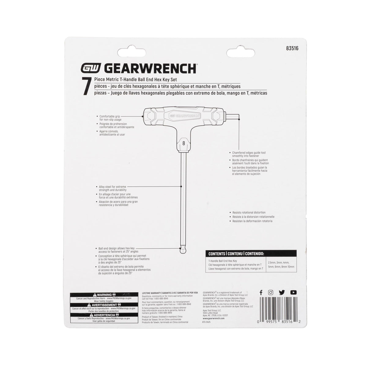 GEARWRENCH ball-end hex keys with T-handle grip, chamfered edges for smooth fastener entry