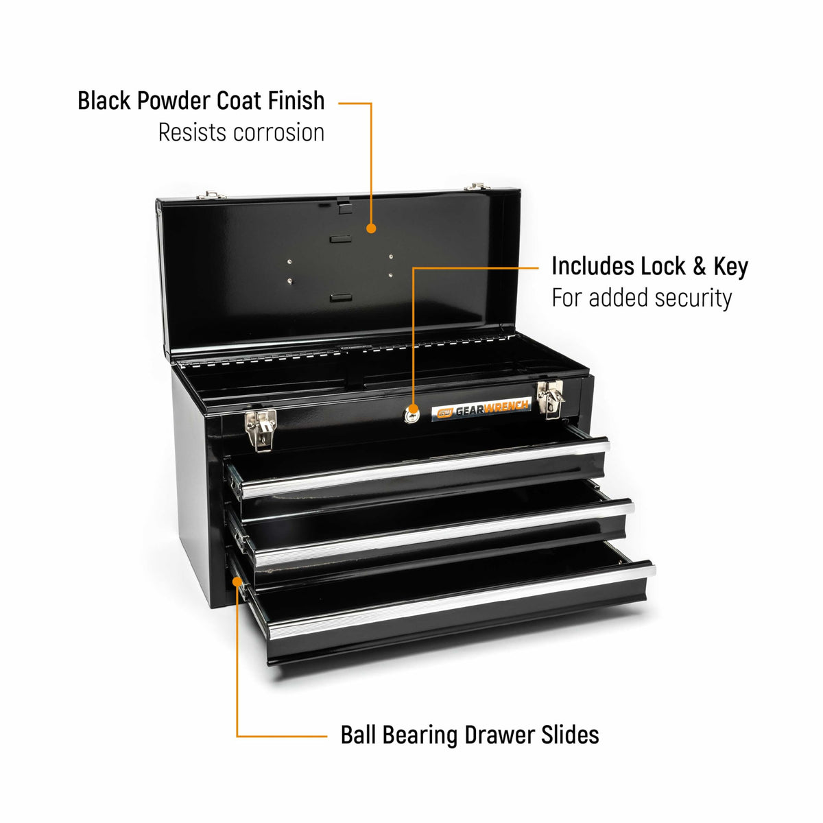 GearWrench 83151 toolbox side profile showing smooth ball bearing slides