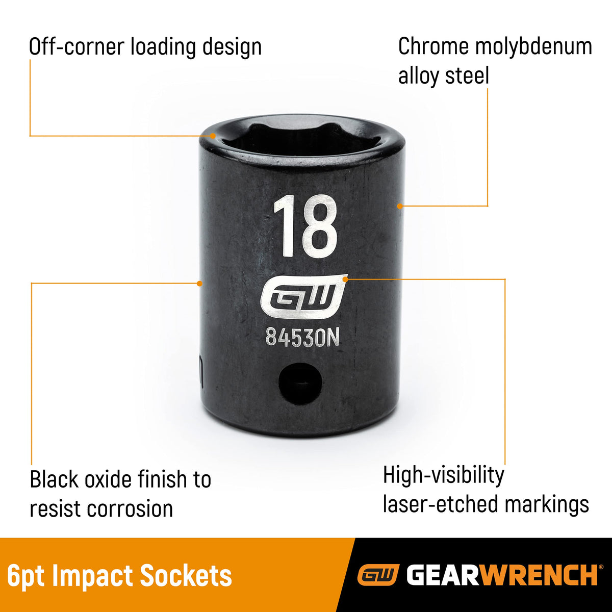 GEARWRENCH 84948N 6-point standard sockets for secure fastener grip and reduced rounding.