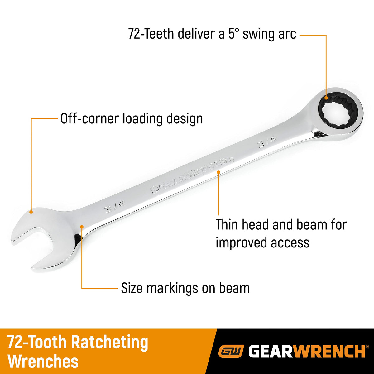 GEARWRENCH 85034 72-tooth ratcheting box-end close-up showing precise engagement