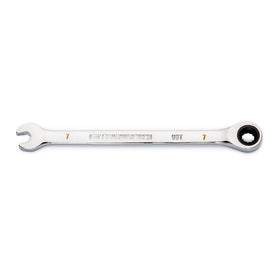 GearWrench 7mm swing-arch ratcheting wrench offers compact reach for tight spaces.