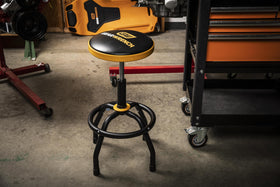 GearWrench swivel stool base with wheels enabling easy movement in tight shop spaces.