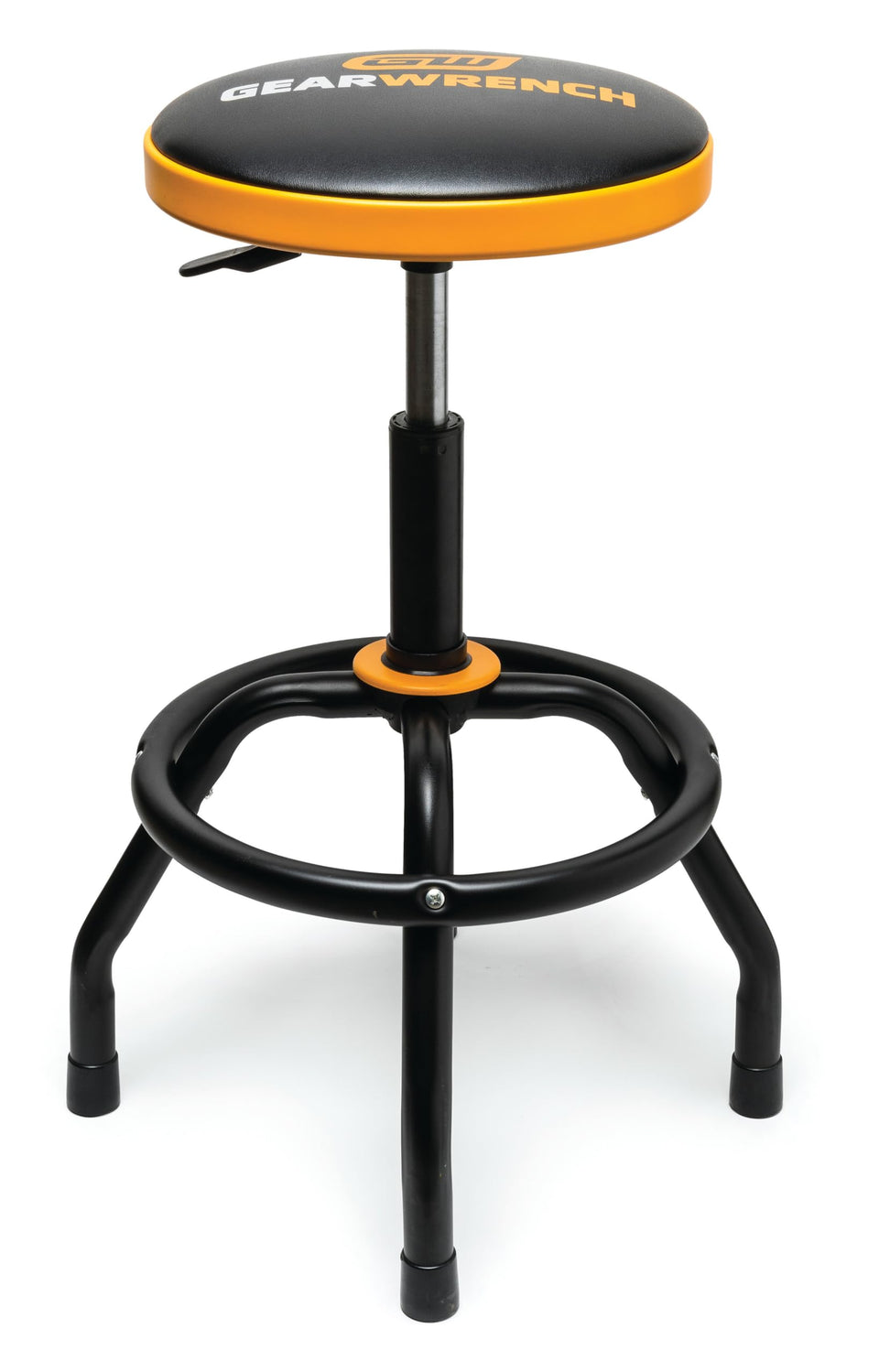 GearWrench adjustable-height swivel stool front view for ergonomic design and mobility.