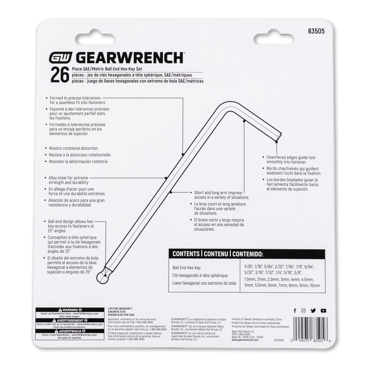GEARWRENCH chamfered edges guide hex keys smoothly into fasteners.